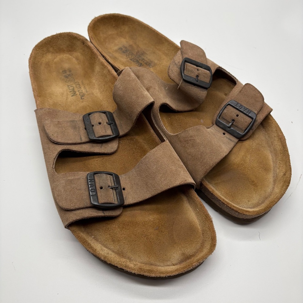 Naot Santa Barbara Mens Brown Suede Leather Double Buckle Slide Sandals 48 US 15